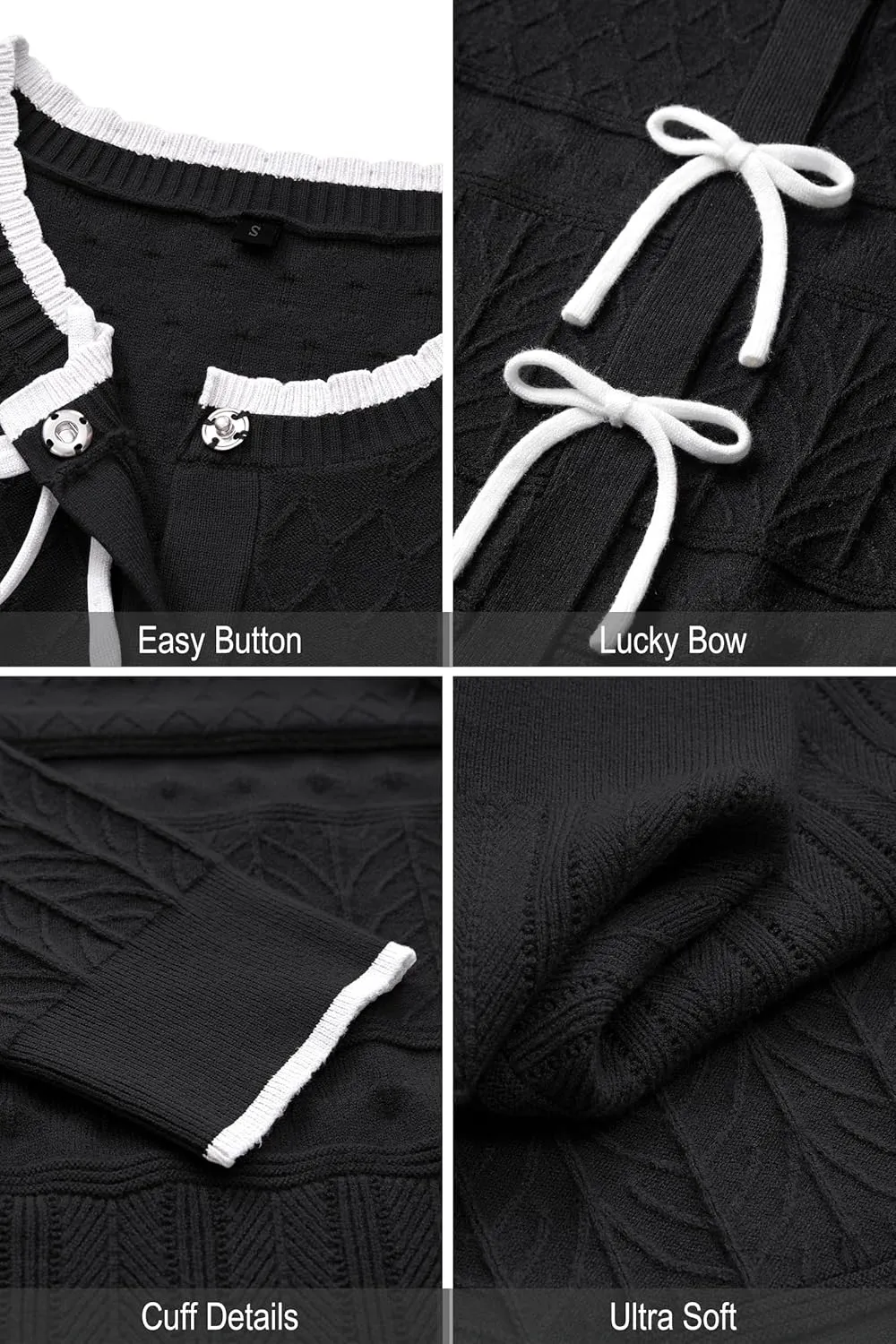 Arach&Cloz Bow Sweaters Easy Button Cardigan 2025 Spring Womens Tops Color Block Long Sleeve Casual Crew Neck Shirts
