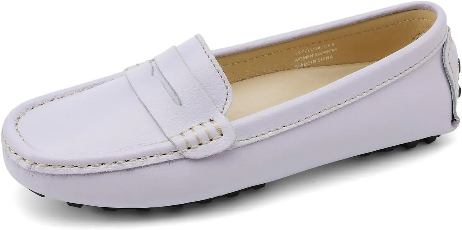 Artisure Women's Classic Comfort Leather Penny Loafers Casual Slip-Ons Lightweight Walking Flats Driving Mocs Boat Shoes