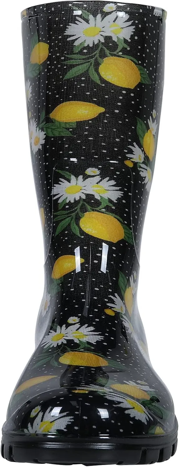 Asgard Women's Mid Calf Rain Boots Printed Waterproof Rubber Boots Short Garden Shose
