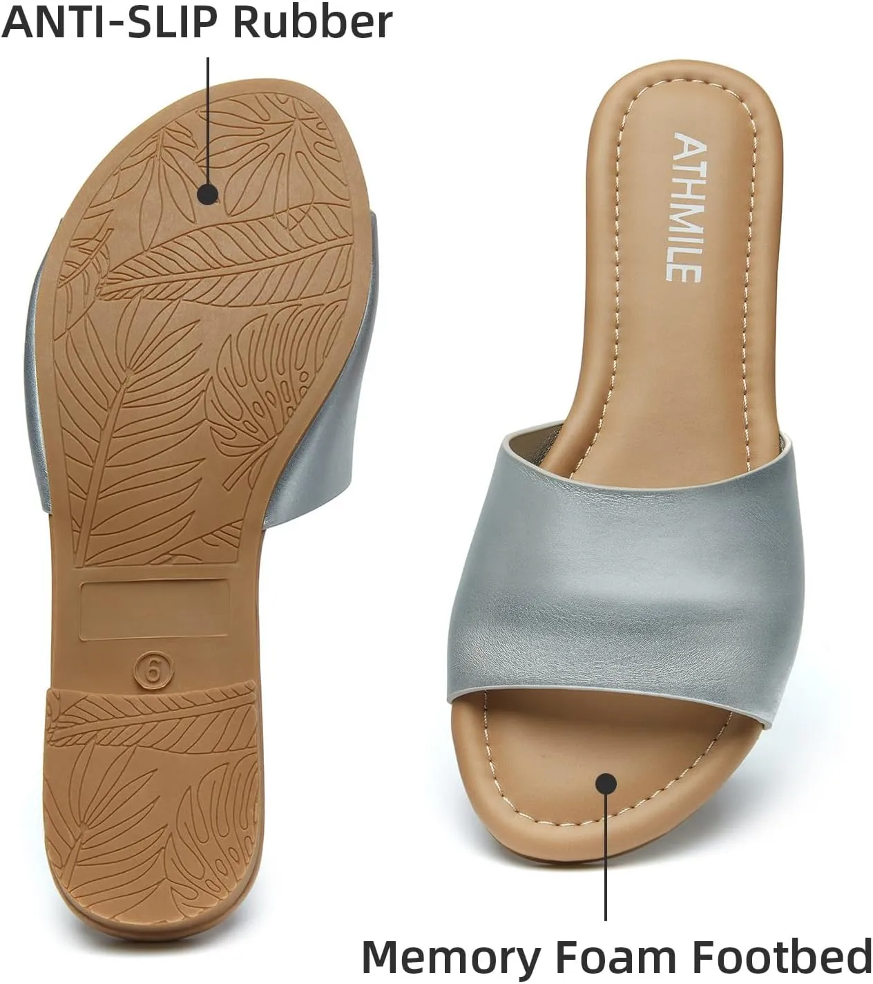 ATHMILE Sandals for Women 2025 One Band Womens Sandals Dressy Open Toe Flats Summer Slides for Casual Party Cute Beach