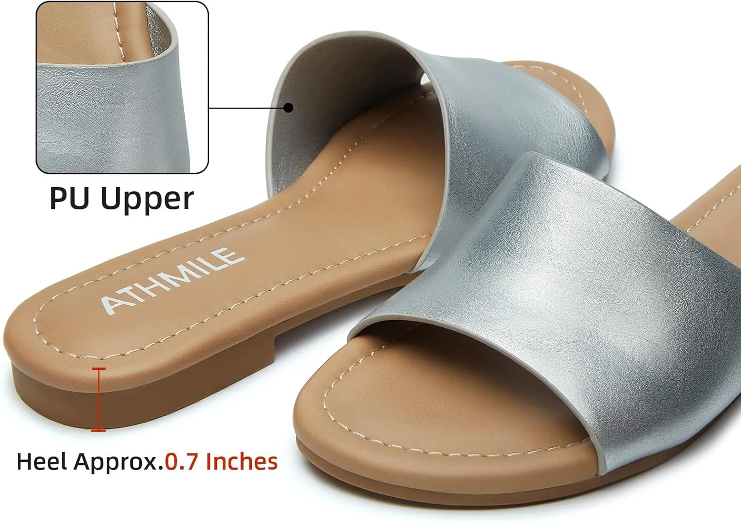 ATHMILE Sandals for Women 2025 One Band Womens Sandals Dressy Open Toe Flats Summer Slides for Casual Party Cute Beach