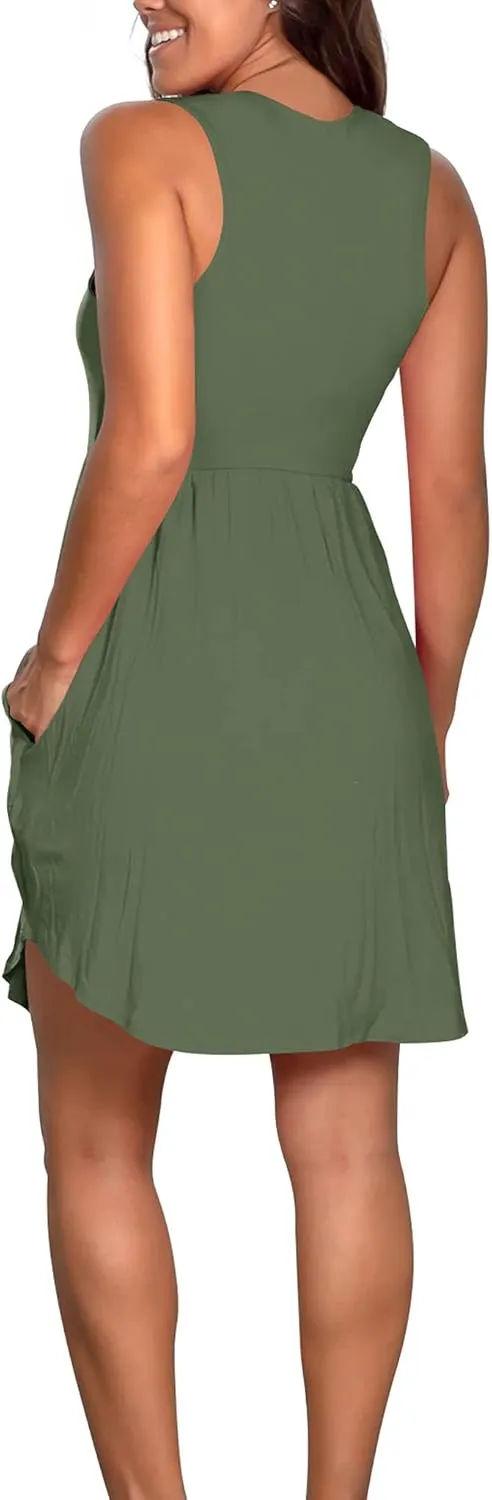 Atizon Casual Summer T Shirt Dress for Women V Neck Swing Elastic Tunic Short Sundress with Pockets