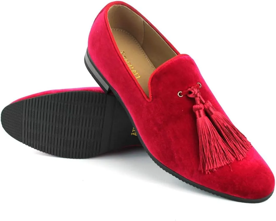 AZAR MAN Men's Velvet Slip On Loafer Dress Shoes Tudors