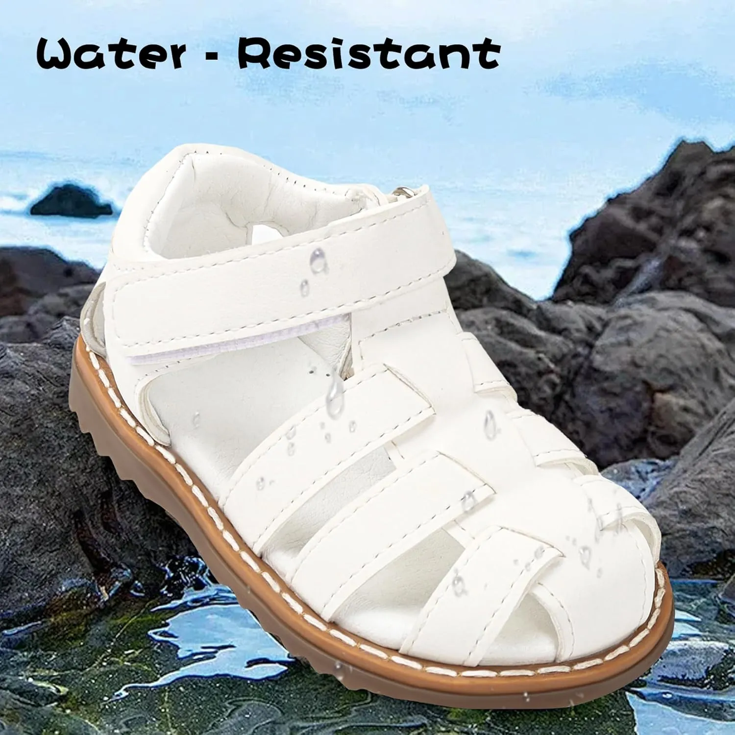 Baby Boys Girls Closed Toe Summer Sandals Lightweight Non-Slip Soft Sole Leather Athletic Sandals Outdoor Toddler First Walking Shoes