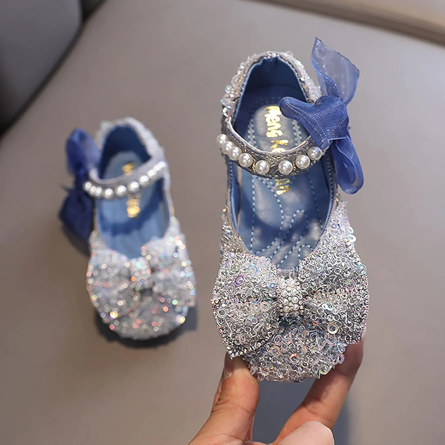 Baby Infant Pearl Sequins Sandals Toddler Newborn Girls Wedding Birthday High Heel Bow Cap Toe Shoes Comfy Cute Sandals