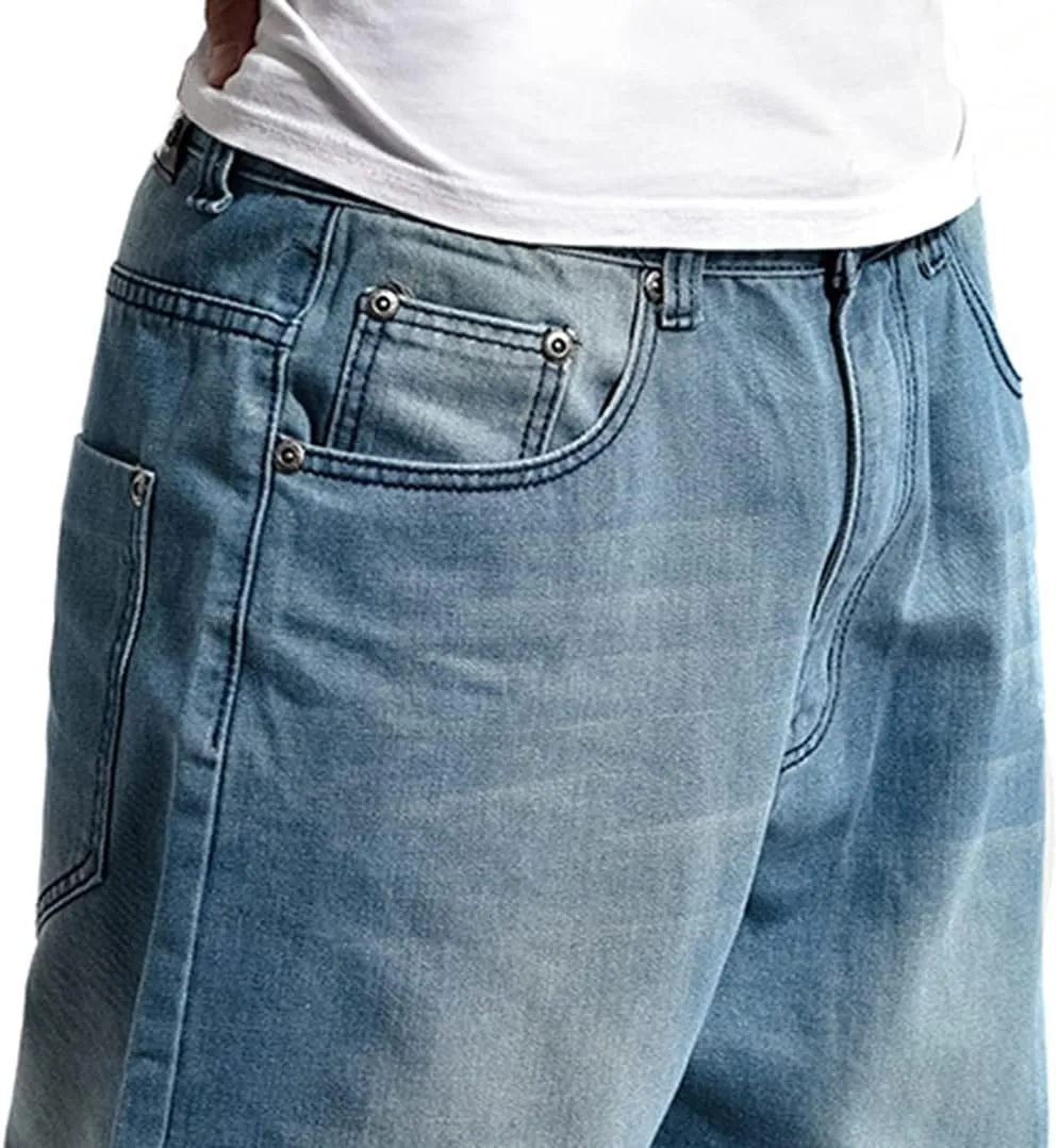 Baggy Jeans for Men Hip Hop Plus Size Loose Fit Skater Dance Washed Blue Jean Denim Pants Simple