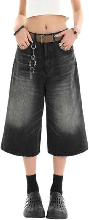 Baggy Wide Leg Cropped Jeans for Women Men Low Waist Jorts Y2k Casual Denim Pants Grunge Summer Clothes.