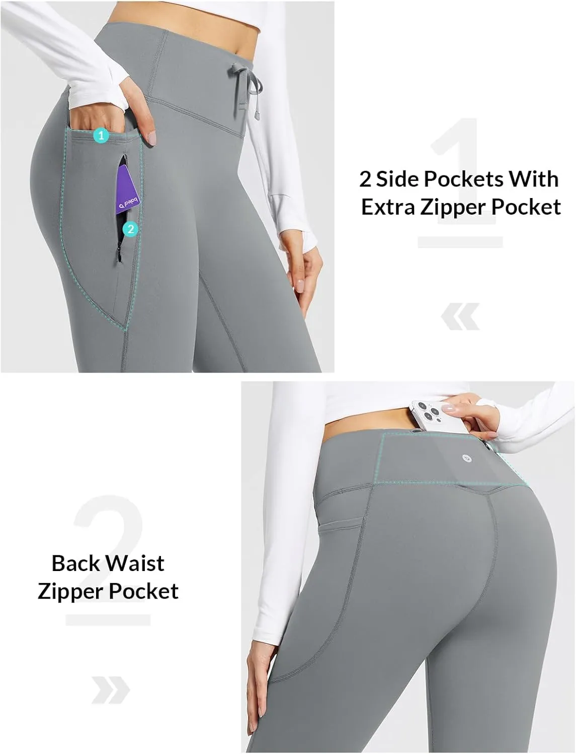 baleaf Women's Fleece Lined Pants Winter Thermal Warm Bootcut Flare Leggings Hiking Yoga Pants with Zip Pockets Cold Weather