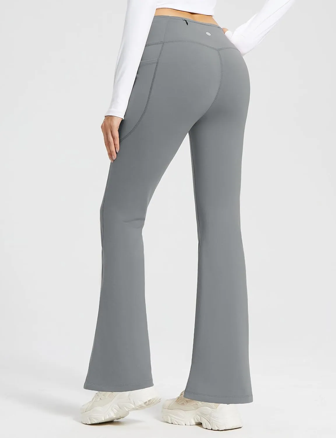 baleaf Women's Fleece Lined Pants Winter Thermal Warm Bootcut Flare Leggings Hiking Yoga Pants with Zip Pockets Cold Weather