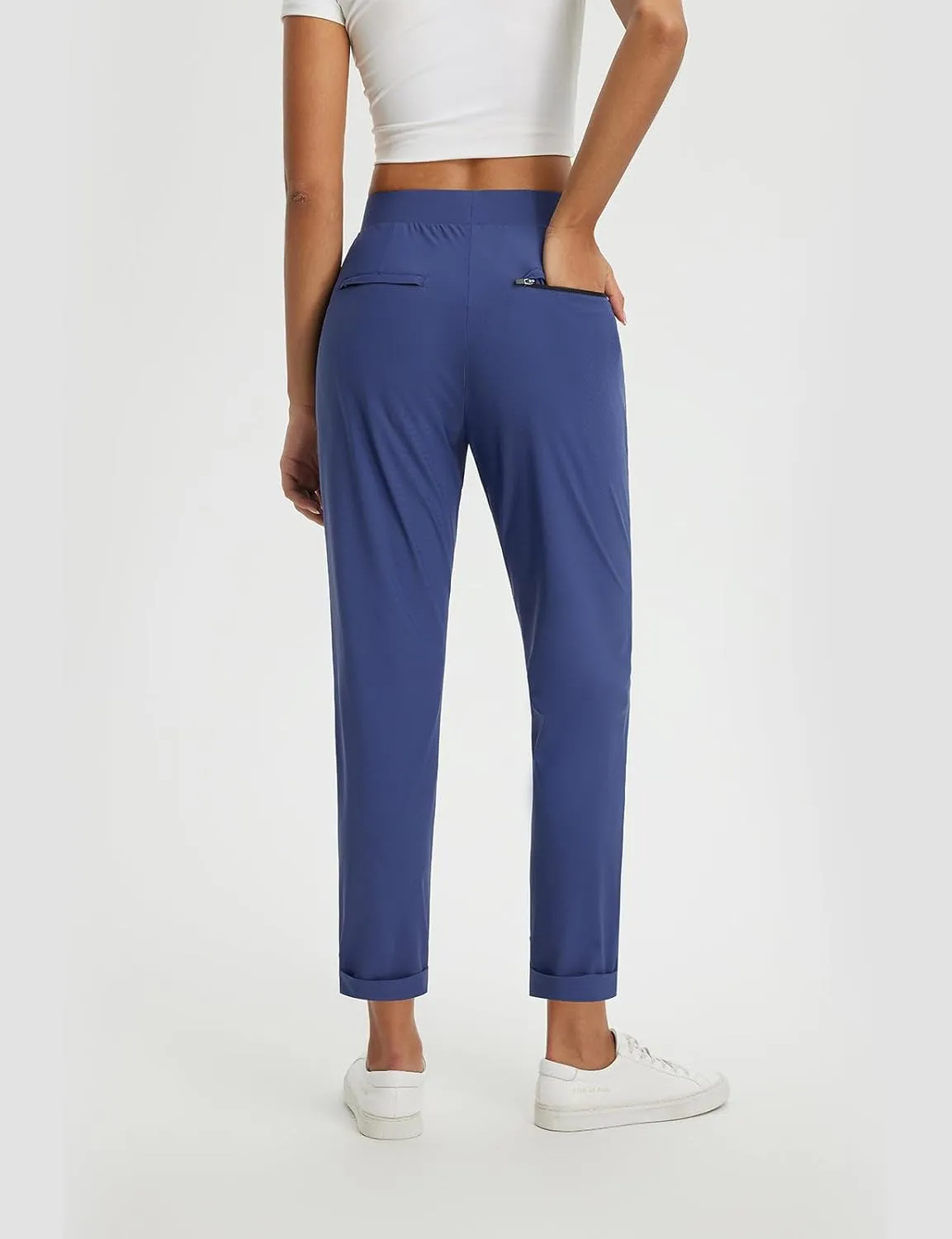 baleaf Womens Travel Pants Stretch with Zipper Pockets Petite Ankle Dressy Work Business Casual Golf Slacks