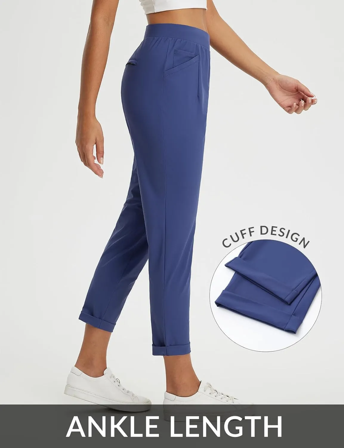 baleaf Womens Travel Pants Stretch with Zipper Pockets Petite Ankle Dressy Work Business Casual Golf Slacks