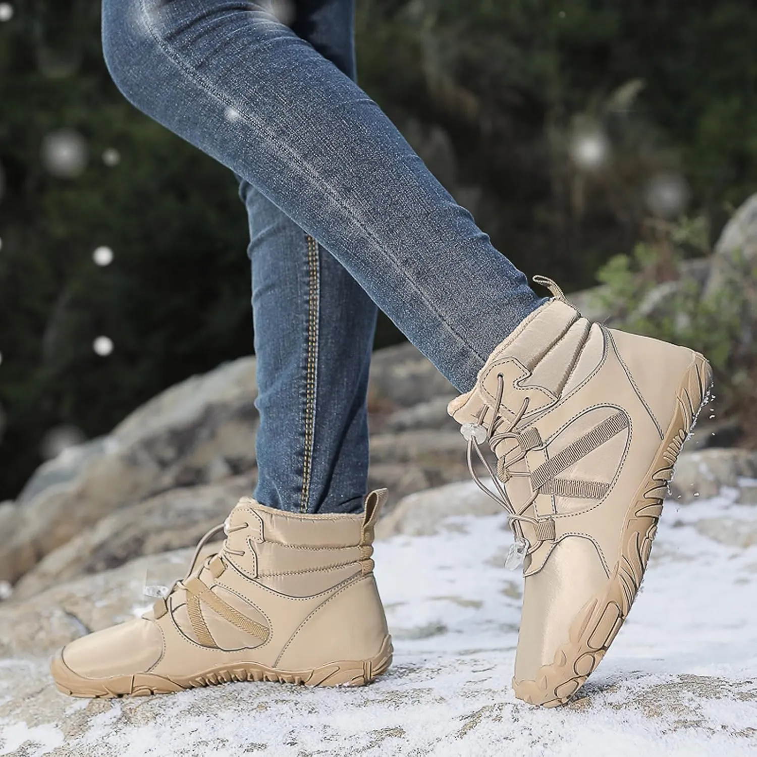 Barefoot Shoes Fur Lined Winter Mens Wide Toe Box Trail Runner Women Zero Drop Sole High top Walking Shoes Minimalist Outdoor Hiking Trekking Boots Sneakers