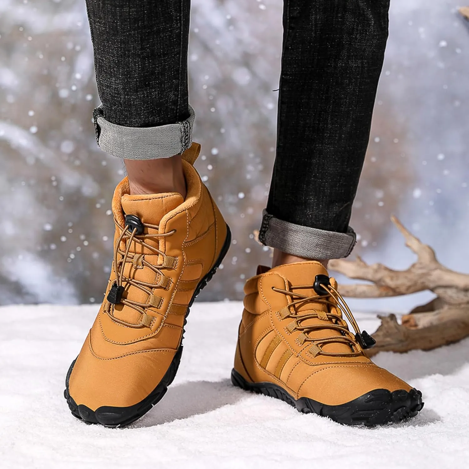 Barefoot Shoes Mens Womens Winter Warm Wide Toe Box Minimalist Zero Drop Outdoor Sole High-top Walking Shoes Snow Boots