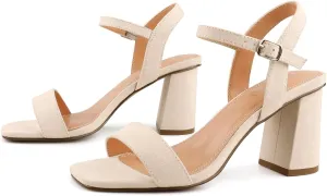 BCTEX COLL Women's Black Brown Nude Heels Open Toe Ankle Strap Heels for Women Comfortable High Chunky Block Casual Dressy Heel Sandals