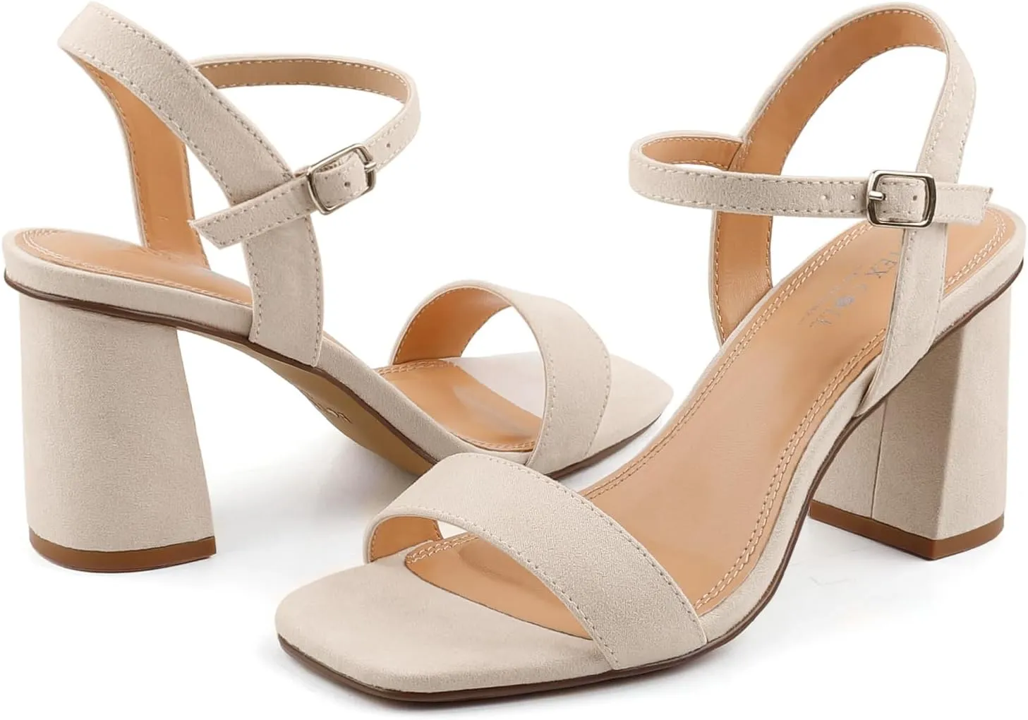 BCTEX COLL Women's Black Brown Nude Heels Open Toe Ankle Strap Heels for Women Comfortable High Chunky Block Casual Dressy Heel Sandals