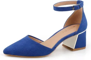 BCTEX COLL Womens Pointed Toe Pumps Shoes Ankle Strap Chunky Low Heels Metal Lined Sandals Designed for Women