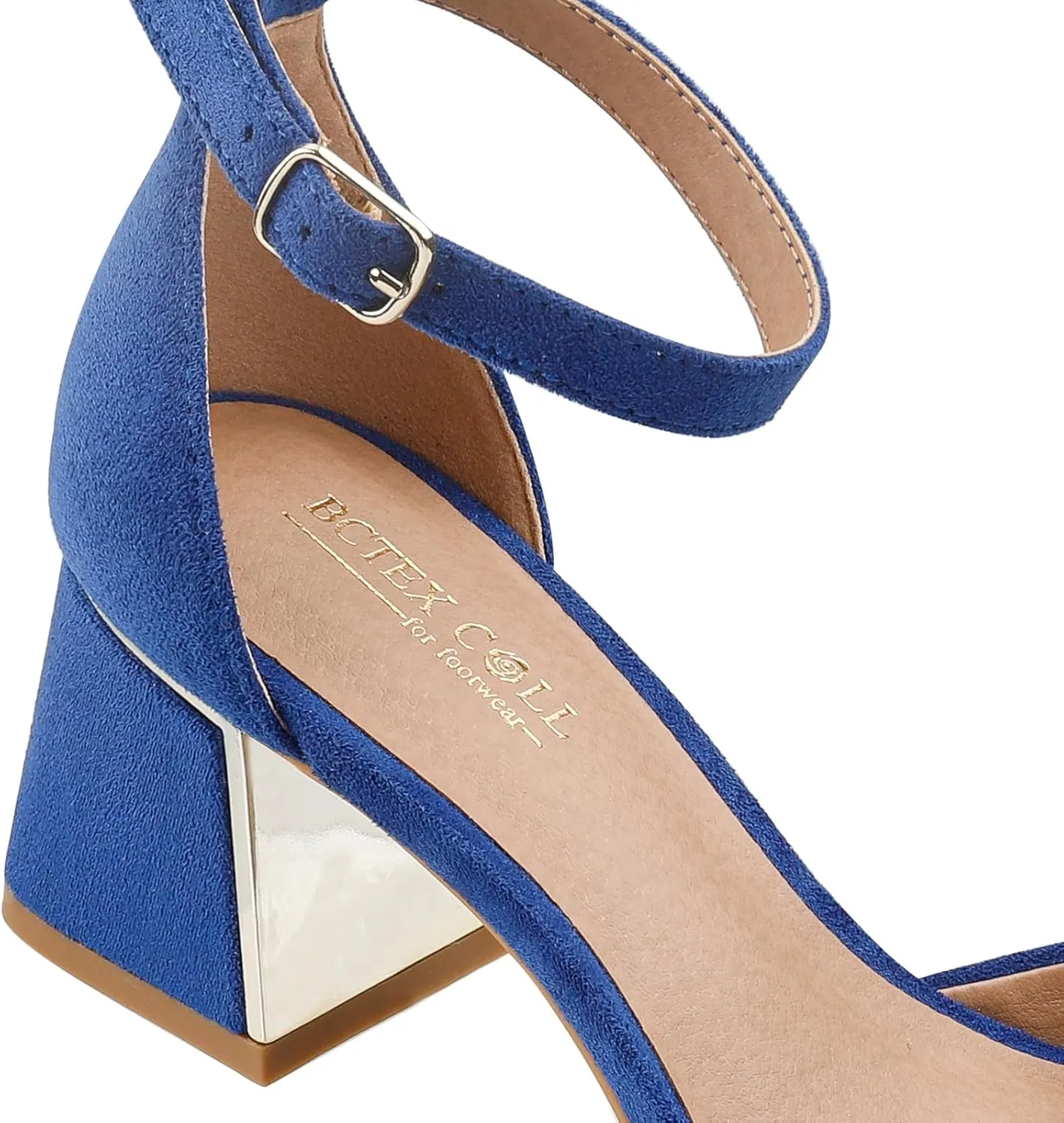BCTEX COLL Womens Pointed Toe Pumps Shoes Ankle Strap Chunky Low Heels Metal Lined Sandals Designed for Women