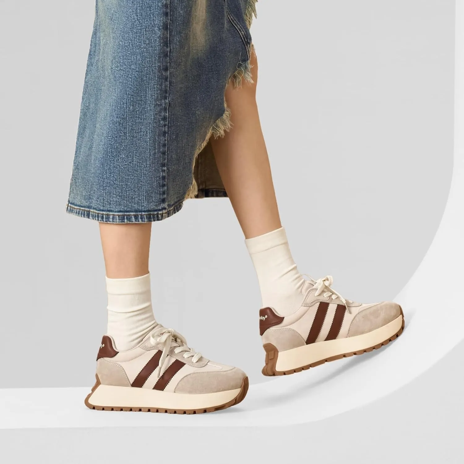 BEAU TODAY Fashion Sneakers for Women, Casual Walking Sneakers for Women, Genuine Leather Chunky Platform Retro Sneakers, Comfortable Non-Slip Tennis Running Shoes