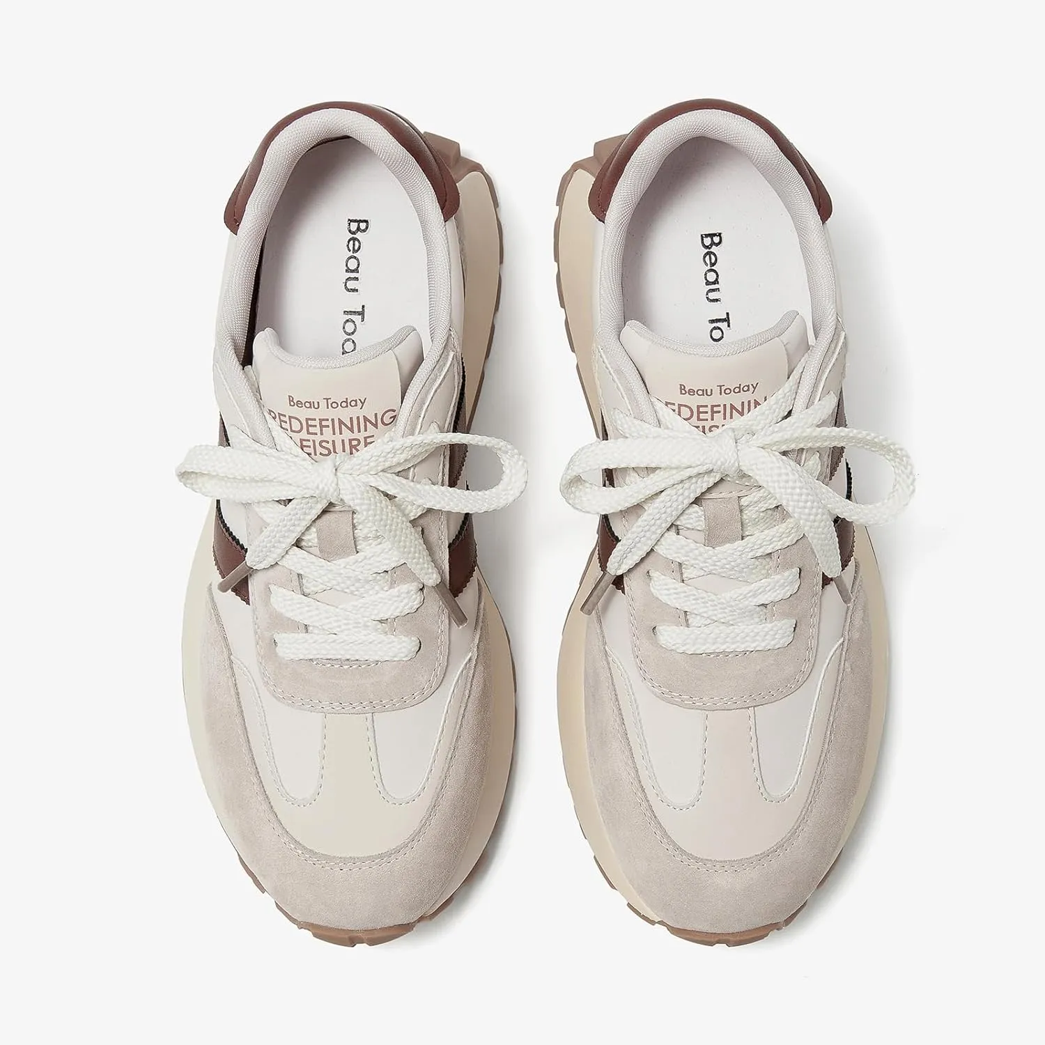 BEAU TODAY Fashion Sneakers for Women, Casual Walking Sneakers for Women, Genuine Leather Chunky Platform Retro Sneakers, Comfortable Non-Slip Tennis Running Shoes