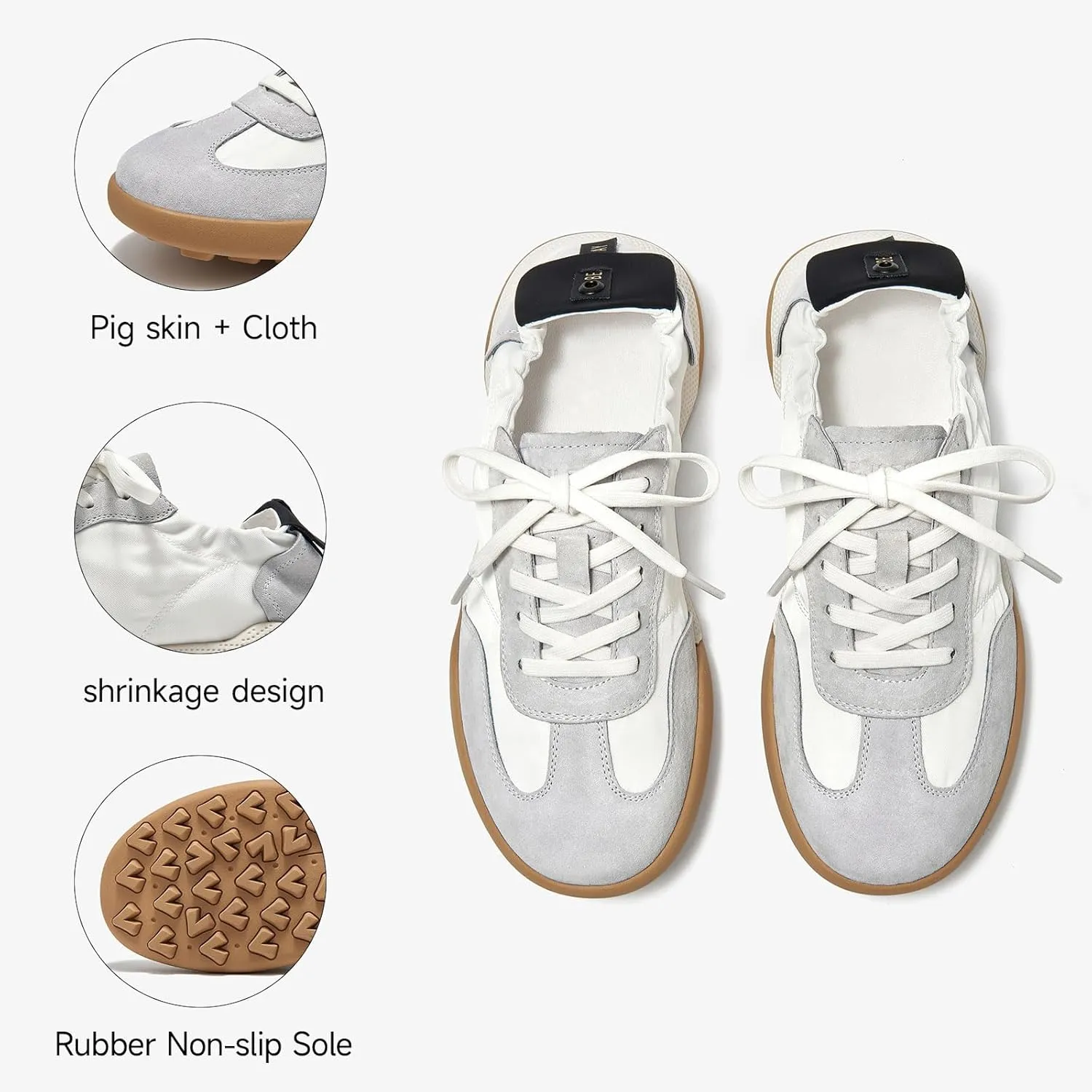 BEAU TODAY Fashion Sneakers Women, Casual Walking Sneakers for Women, Comfortable Non-Slip Lace-Up Womens Leather Flat Shoes