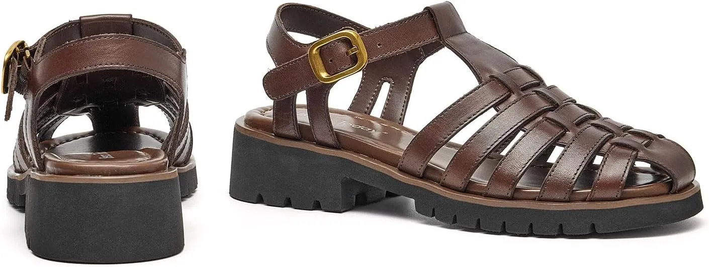 BEAU TODAY Platform Fisherman Sandals for Women, Chunky Gladiator Sandals, Comfortable Fashion Leather Sandals, Casual Closed Toe Lightweight Dressy shoes with Ankle Buckle