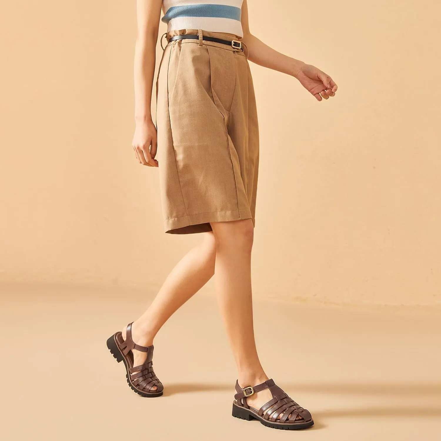 BEAU TODAY Platform Fisherman Sandals for Women, Chunky Gladiator Sandals, Comfortable Fashion Leather Sandals, Casual Closed Toe Lightweight Dressy shoes with Ankle Buckle