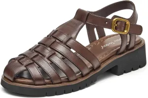 BEAU TODAY Platform Fisherman Sandals for Women, Chunky Gladiator Sandals, Comfortable Fashion Leather Sandals, Casual Closed Toe Lightweight Dressy shoes with Ankle Buckle