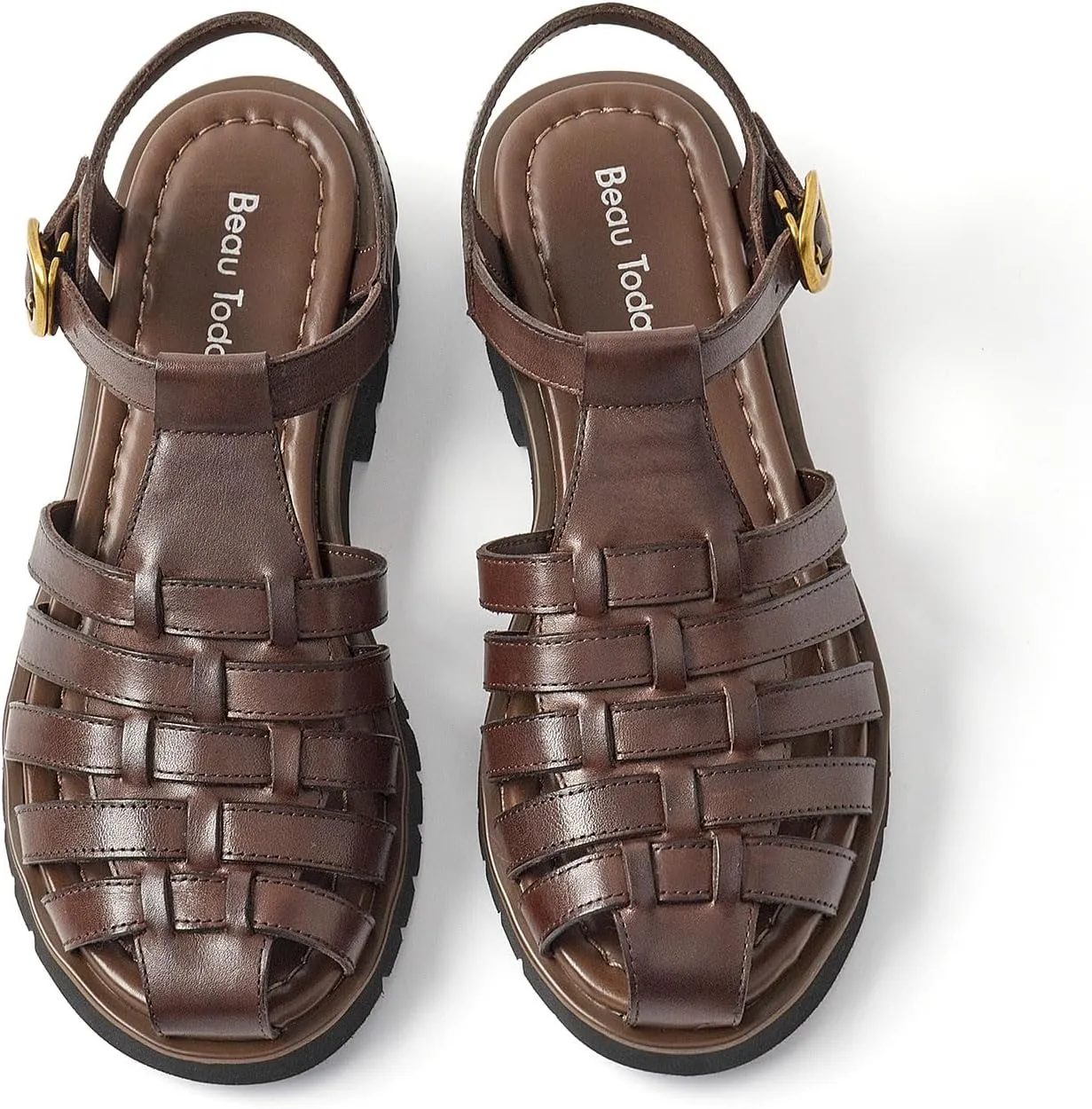 BEAU TODAY Platform Fisherman Sandals for Women, Chunky Gladiator Sandals, Comfortable Fashion Leather Sandals, Casual Closed Toe Lightweight Dressy shoes with Ankle Buckle