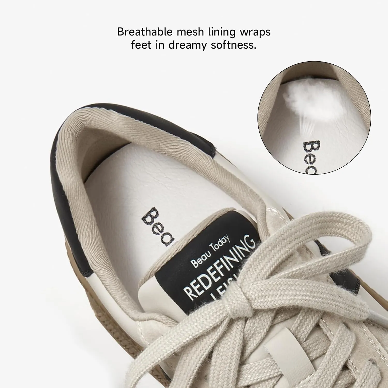 BEAU TODAY Women's Platform Fashion Sneakers, Classic Retro Trainers, Leather Casual Lace Up Skate Shoes, Comfortable Tennis Running Walking Shoes