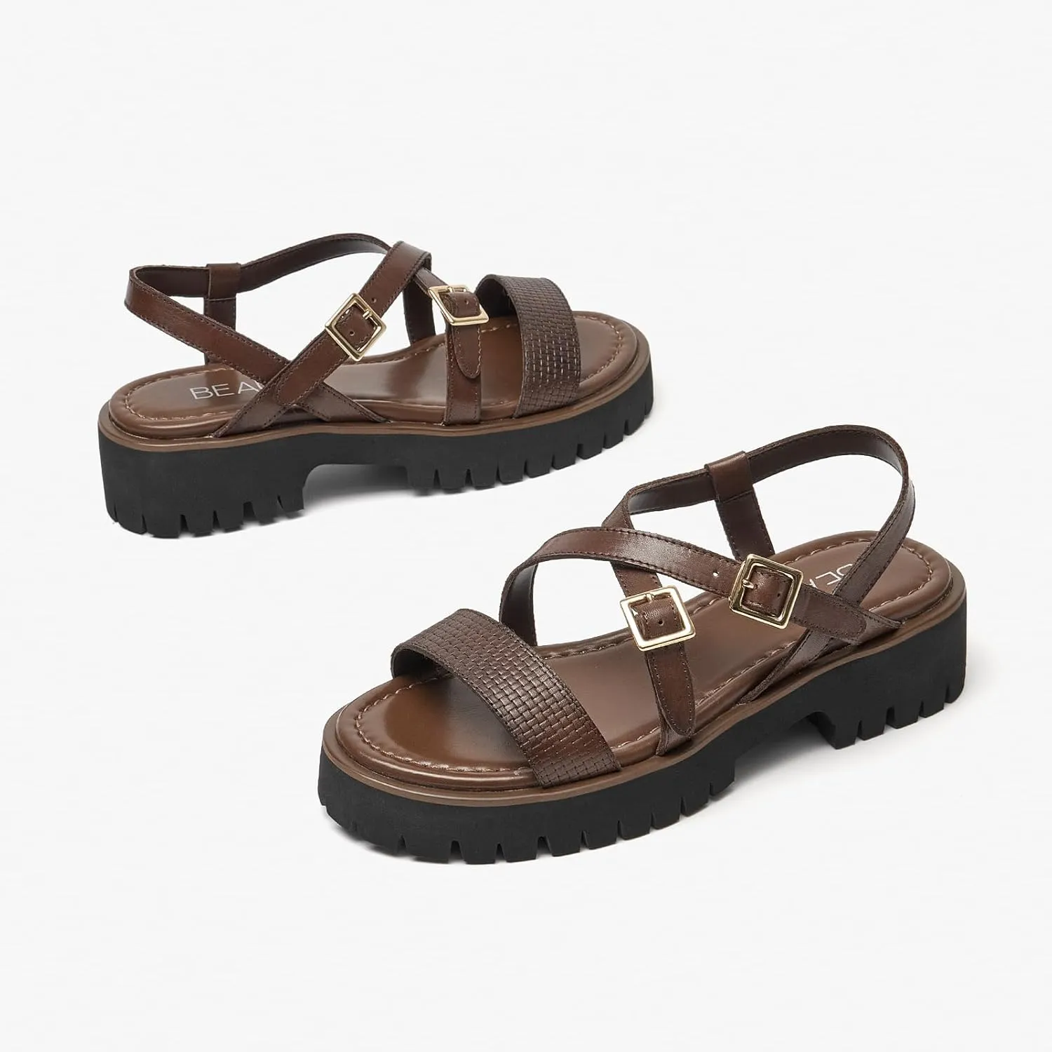 BEAU TODAY Women's Platform Sandals, Gladiator Sandals for Women, Womens Lightweight Fisherman Platform Sandals, Fashion Open Toe Chunky Sandals