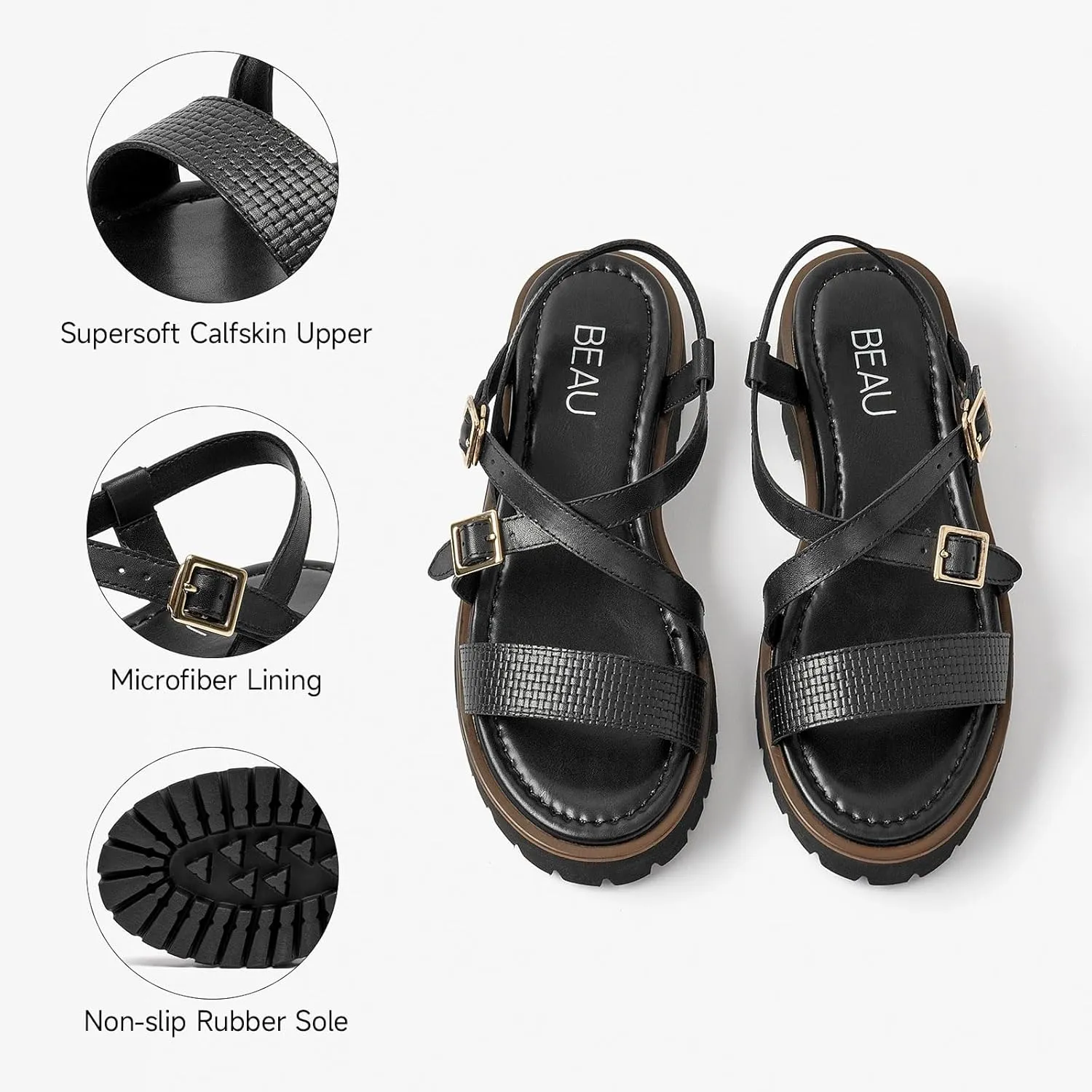 BEAU TODAY Women's Platform Sandals, Gladiator Sandals for Women, Womens Lightweight Fisherman Platform Sandals, Fashion Open Toe Chunky Sandals