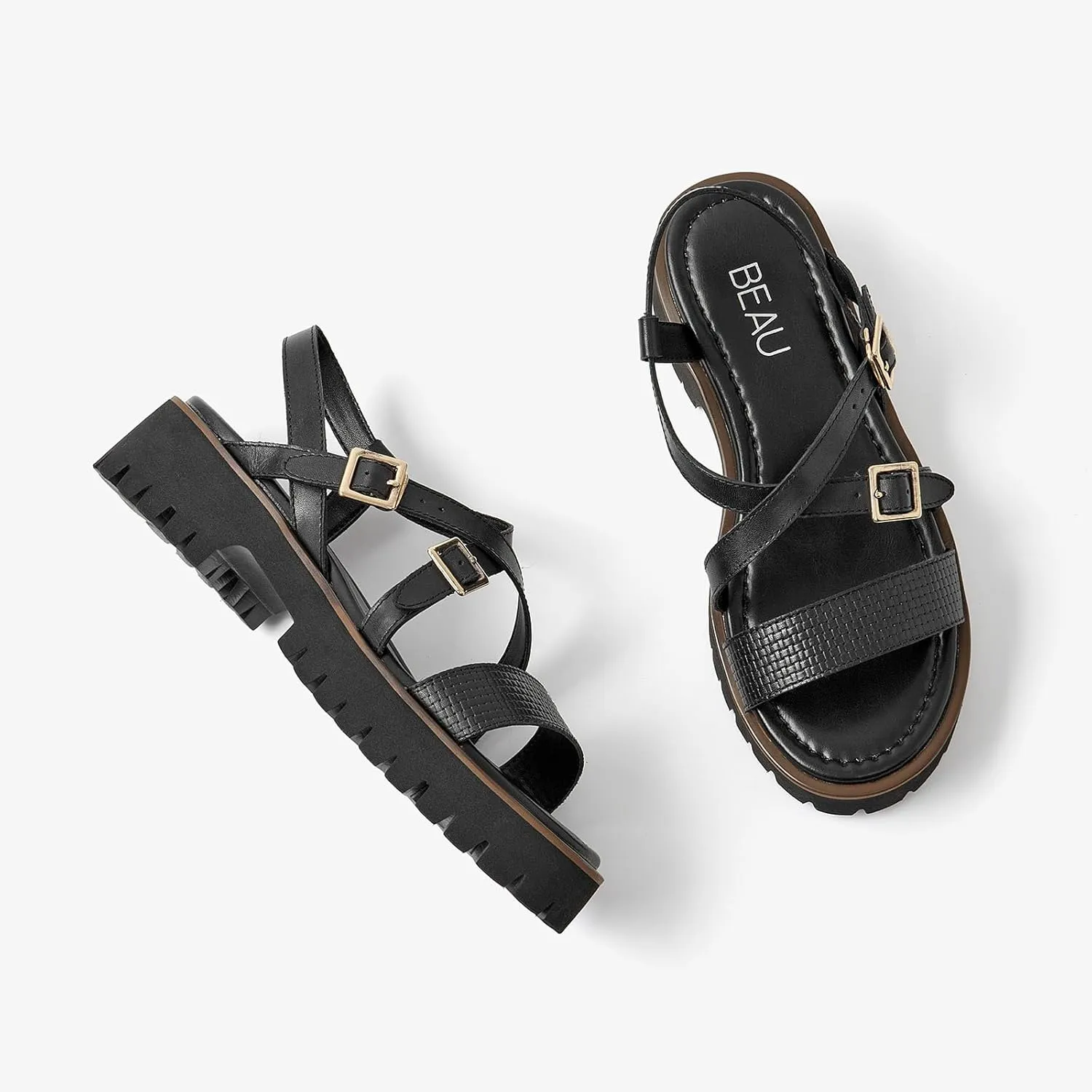 BEAU TODAY Women's Platform Sandals, Gladiator Sandals for Women, Womens Lightweight Fisherman Platform Sandals, Fashion Open Toe Chunky Sandals