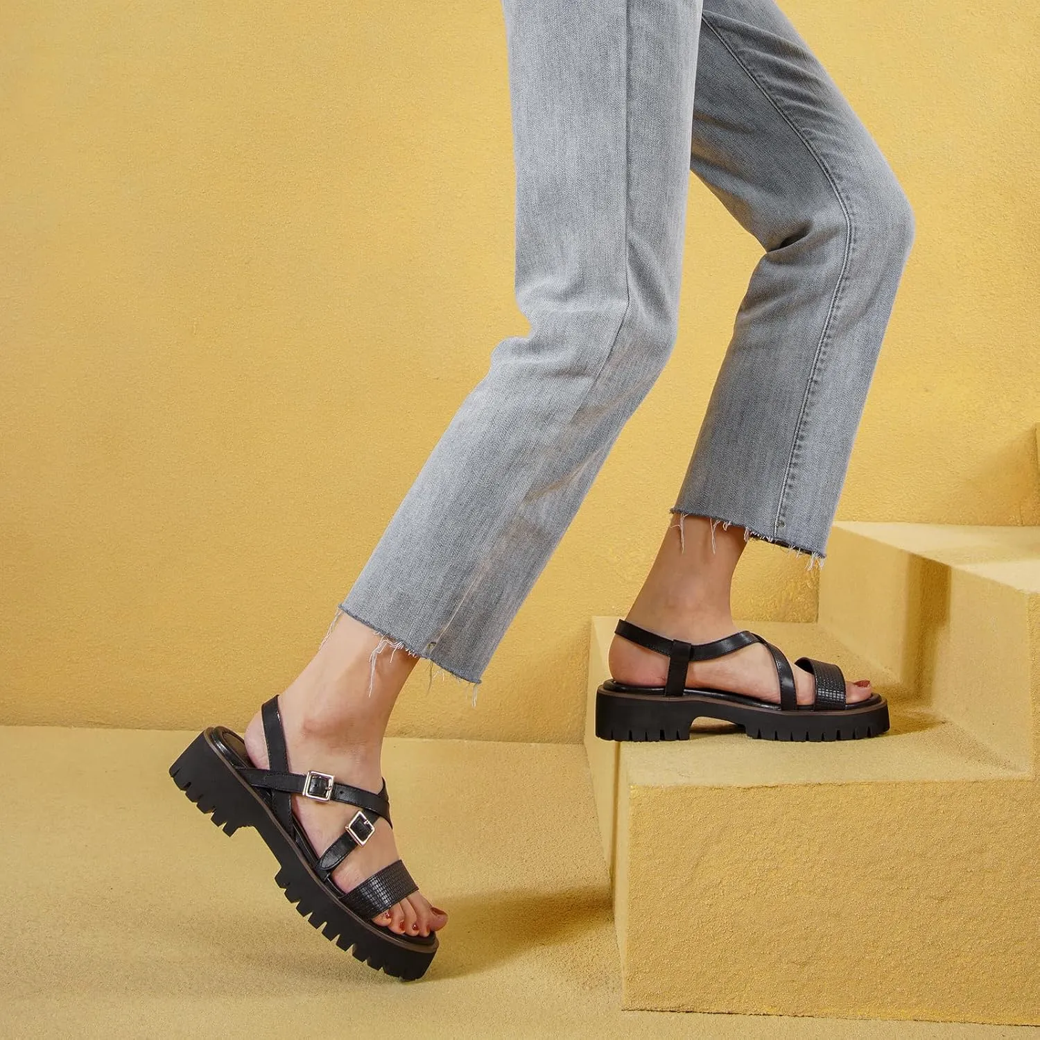 BEAU TODAY Women's Platform Sandals, Gladiator Sandals for Women, Womens Lightweight Fisherman Platform Sandals, Fashion Open Toe Chunky Sandals