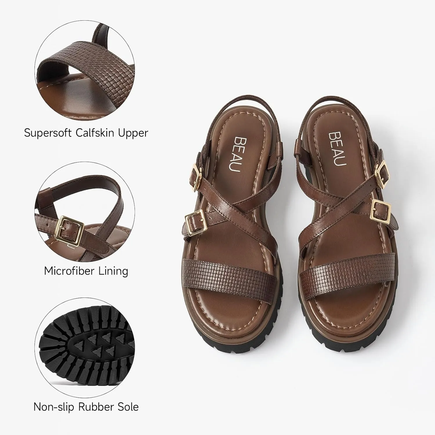BEAU TODAY Women's Platform Sandals, Gladiator Sandals for Women, Womens Lightweight Fisherman Platform Sandals, Fashion Open Toe Chunky Sandals