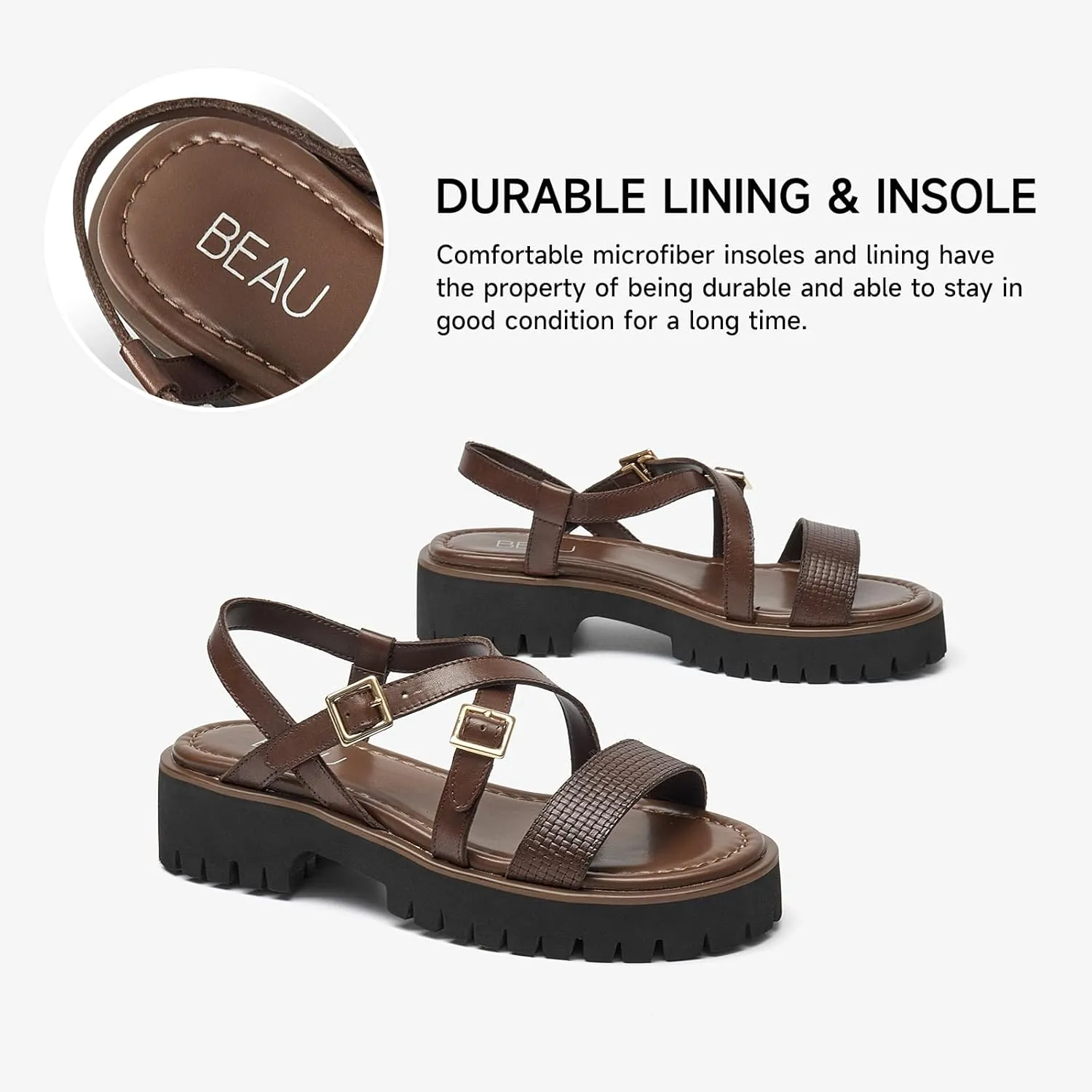BEAU TODAY Women's Platform Sandals, Gladiator Sandals for Women, Womens Lightweight Fisherman Platform Sandals, Fashion Open Toe Chunky Sandals