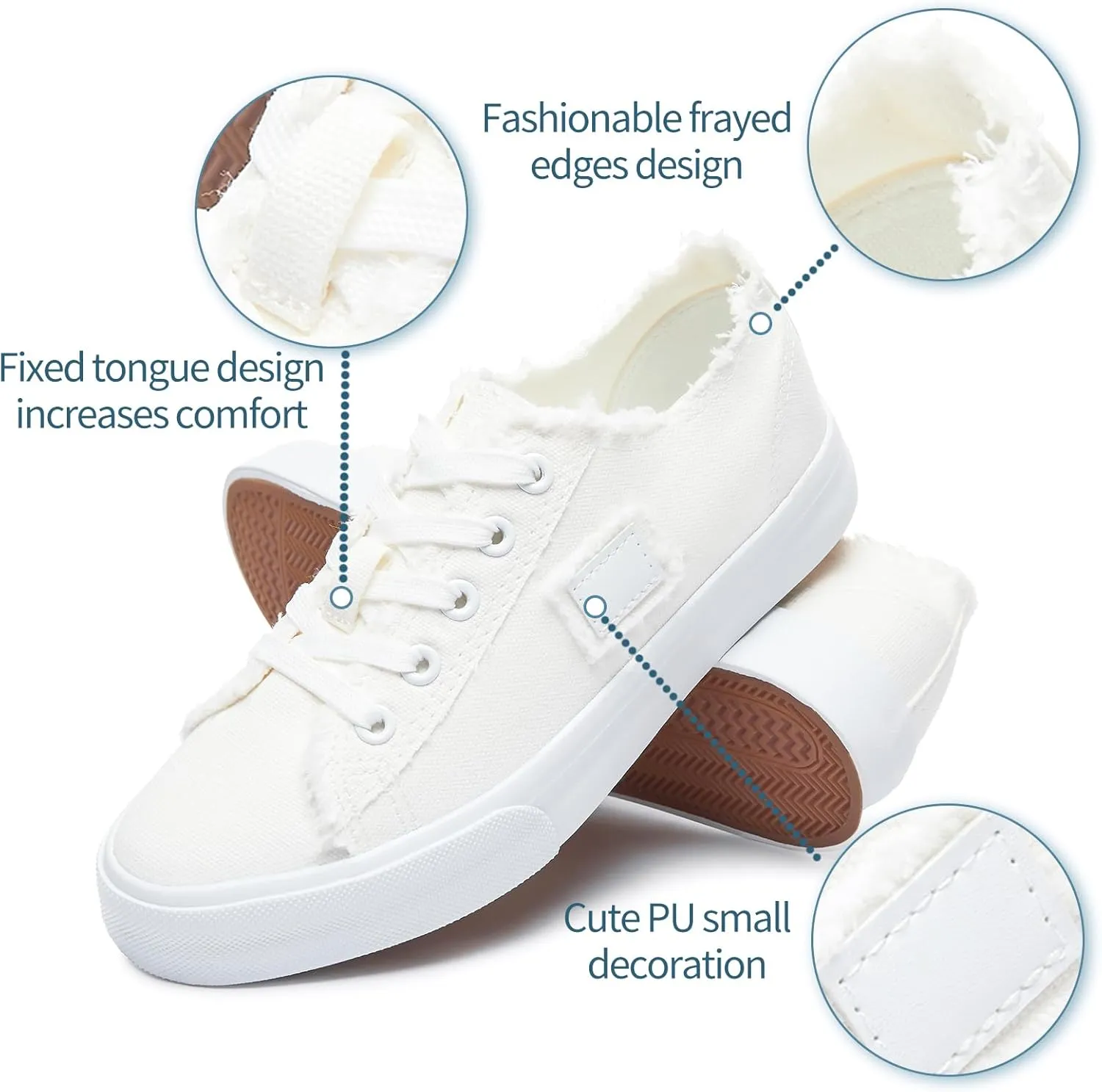BENPAO Women's White Canvas Shoes Black Canvas Fashion Sneakers for Women Comfortable Casual Tennis Shoes Low Top Walking Shoes