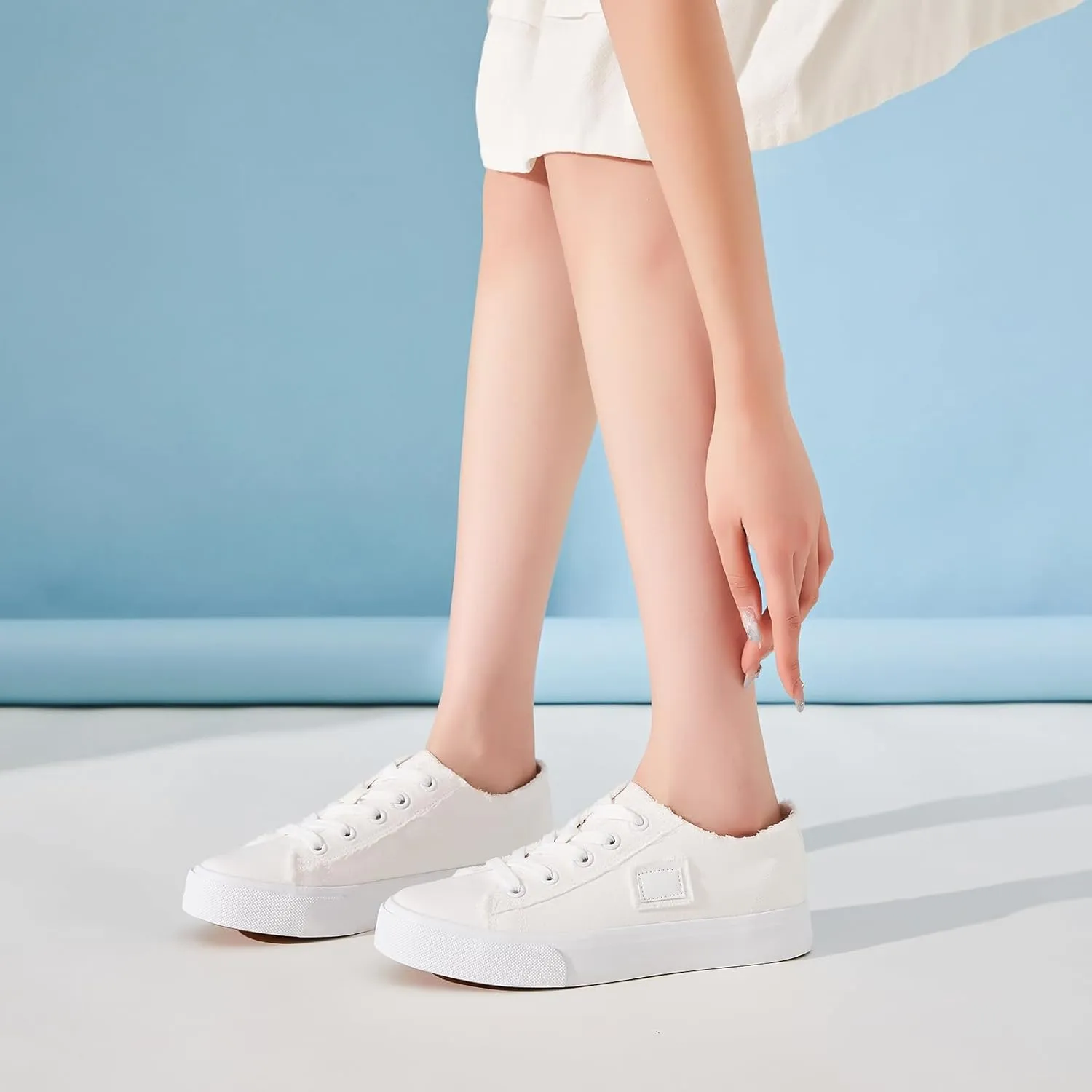 BENPAO Women's White Canvas Shoes Black Canvas Fashion Sneakers for Women Comfortable Casual Tennis Shoes Low Top Walking Shoes