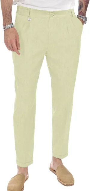 Beotyshow Mens Linen Pants Casual Elastic Waist Trousers Summer Beach Lightweight Pants