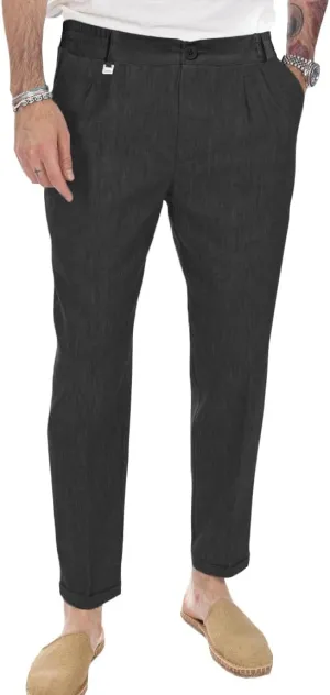 Beotyshow Mens Linen Pants Casual Elastic Waist Trousers Summer Beach Lightweight Pants
