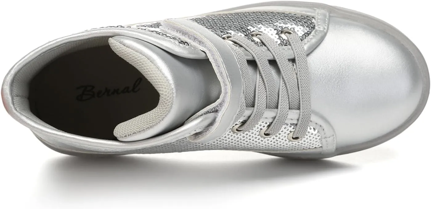 Bernal Kids Fashion High Top Sneakers Sparkle Sequins Flash Walking Shoes for Boys Girls Gift Party Birthday Christmas Halloween (Toddler/Little Kid/Big Kid)