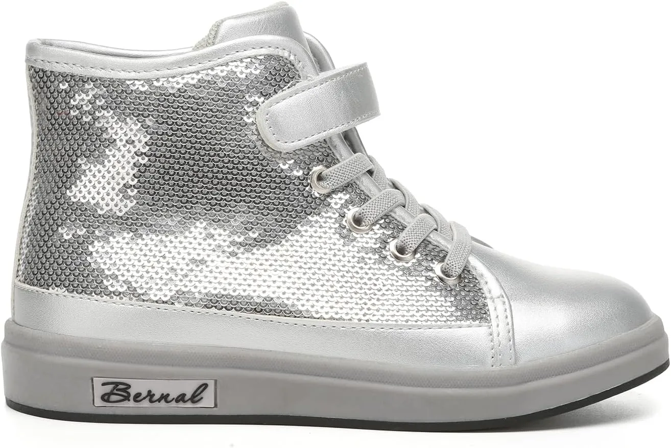 Bernal Kids Fashion High Top Sneakers Sparkle Sequins Flash Walking Shoes for Boys Girls Gift Party Birthday Christmas Halloween (Toddler/Little Kid/Big Kid)