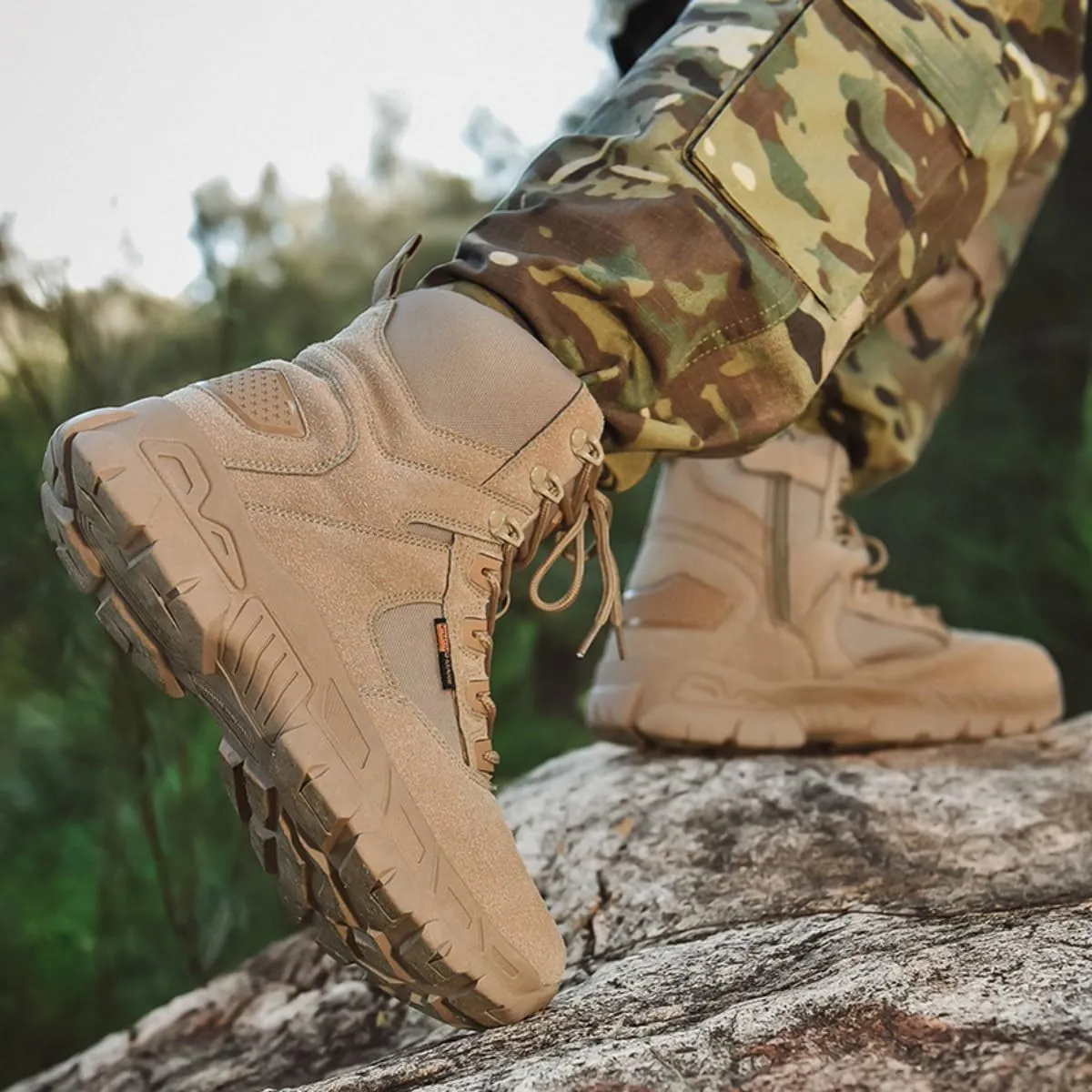 Bitiger Men's Combat Boots with Side Zipper Velcro and Casual Outdoor Mountaineering Trekking Commando Tactical Boots