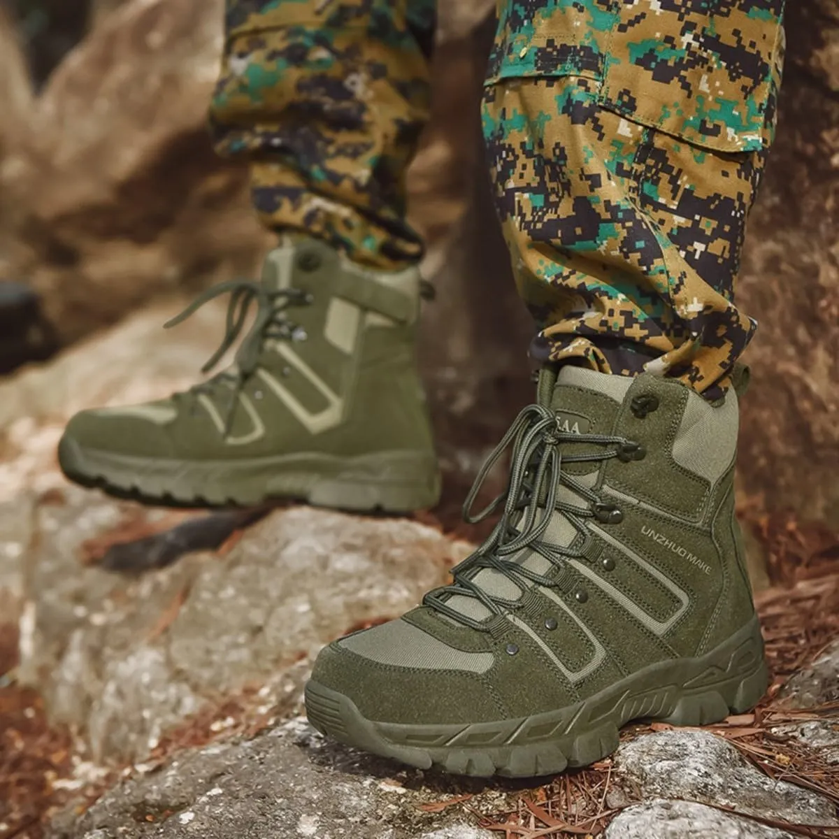 Bitiger Men's Combat Boots with Side Zipper Velcro and Casual Outdoor Mountaineering Trekking Commando Tactical Boots