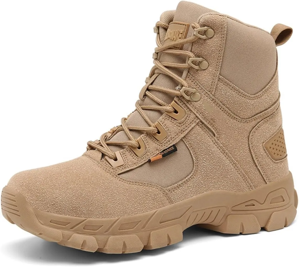 Bitiger Men's Combat Boots with Side Zipper Velcro and Casual Outdoor Mountaineering Trekking Commando Tactical Boots