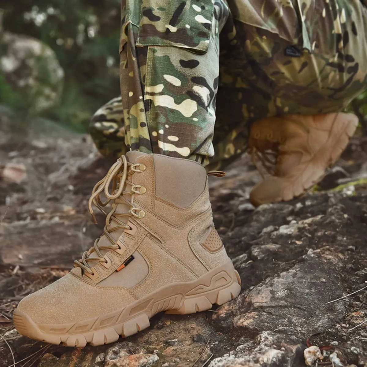Bitiger Men's Combat Boots with Side Zipper Velcro and Casual Outdoor Mountaineering Trekking Commando Tactical Boots