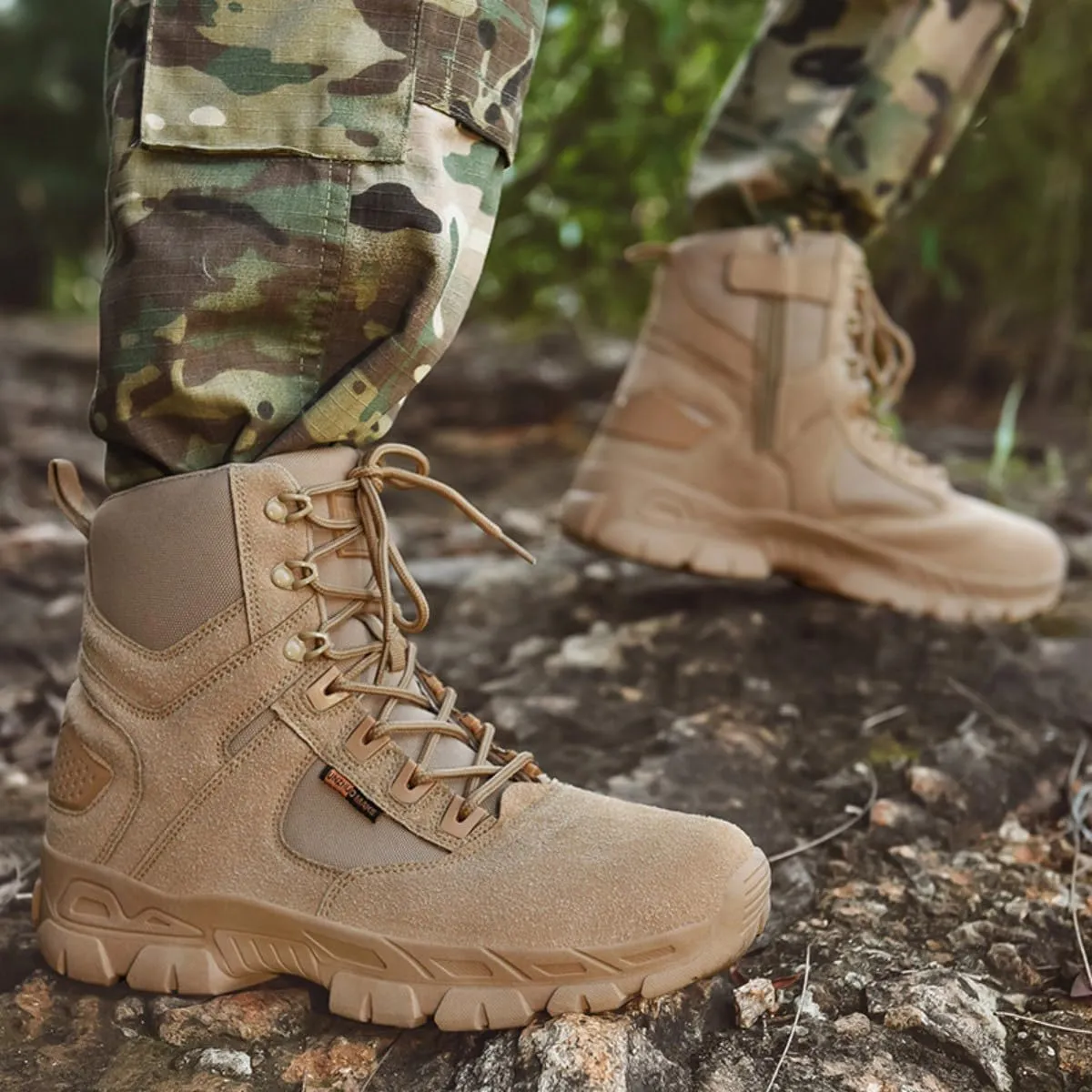 Bitiger Men's Combat Boots with Side Zipper Velcro and Casual Outdoor Mountaineering Trekking Commando Tactical Boots
