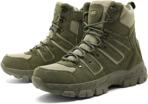 Bitiger Men's Combat Boots with Side Zipper Velcro and Casual Outdoor Mountaineering Trekking Commando Tactical Boots