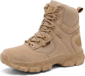 Bitiger Men's Combat Boots with Side Zipper Velcro and Casual Outdoor Mountaineering Trekking Commando Tactical Boots