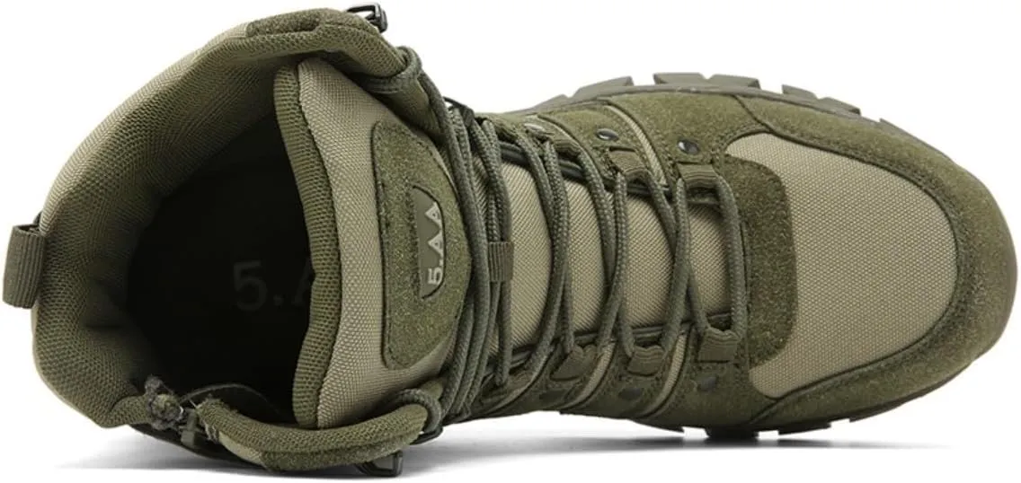 Bitiger Men's Combat Boots with Side Zipper Velcro and Casual Outdoor Mountaineering Trekking Commando Tactical Boots