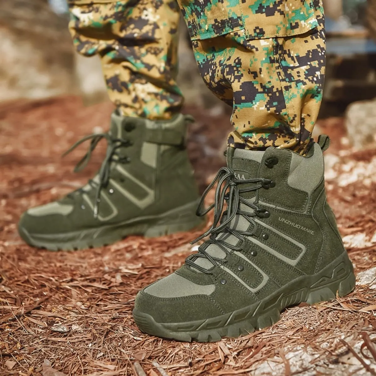 Bitiger Men's Combat Boots with Side Zipper Velcro and Casual Outdoor Mountaineering Trekking Commando Tactical Boots
